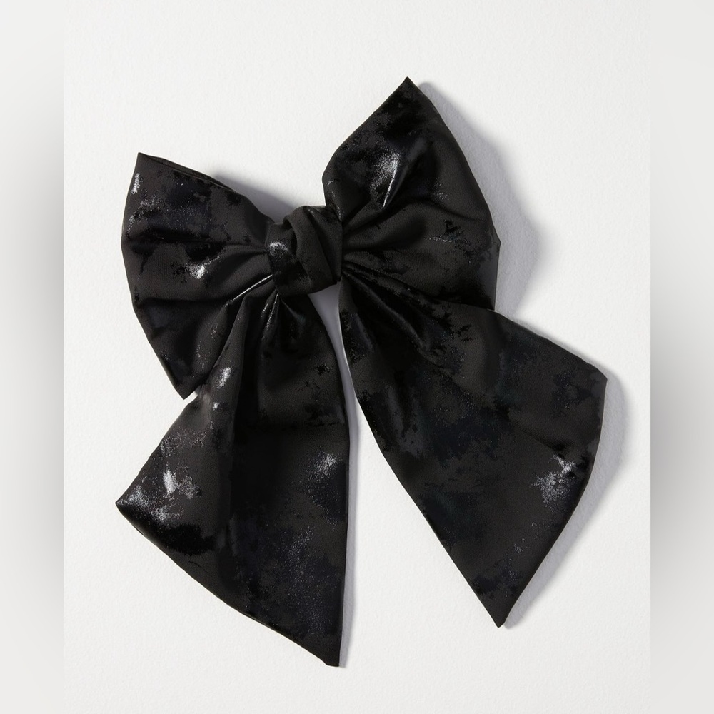 Anthropologie Shimmer Black Fabric Hair Bow NWT